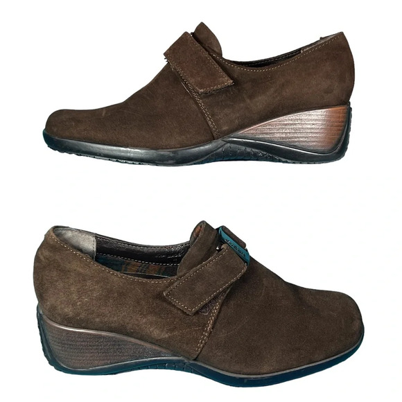 Aquatalia Brown Suede Wedge Loafers with Velcro Closure - Picture 2 of 10